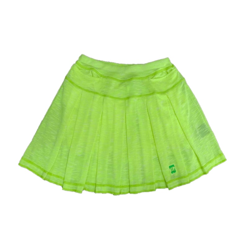 Skirt lime green with 2 stright cut front pocket and all around swing pleats - Image 2