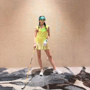 Ladies sleeveless top lime green with collar and sleeve trim white with buttons